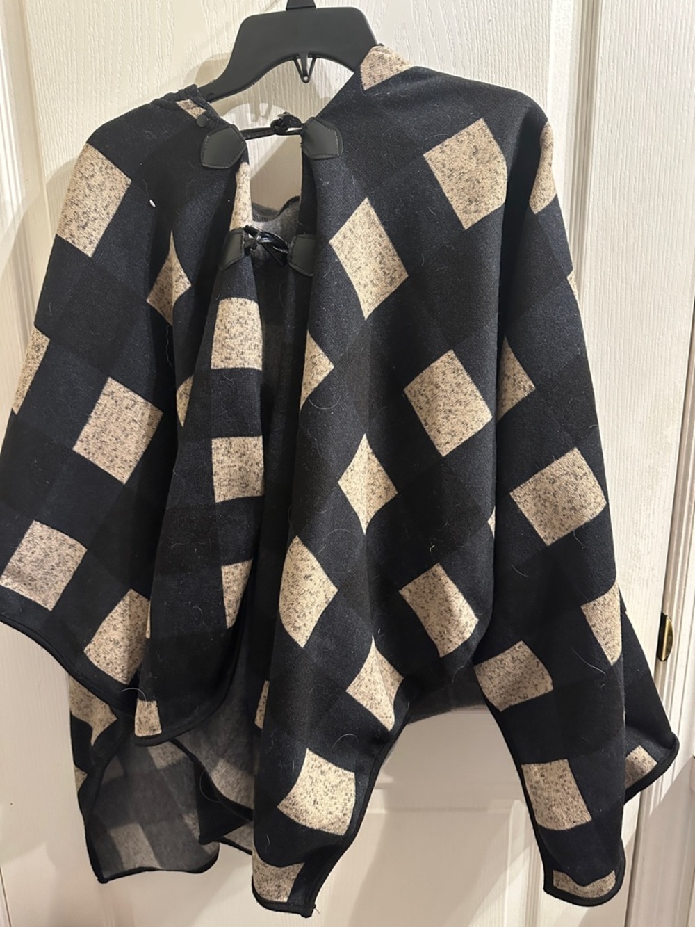 Tan & Black Checkered Hooded Poncho